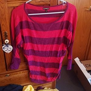 Express tunic-length striped 3/4 sleeve sweater